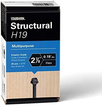 Универсален шуруп за дърво Starborn Structural H19 с шестоъгълни глави (50,4 инча)