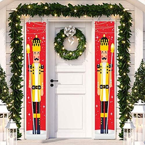 ABOOFAN 1 двойка Коледен Врата Завесата Лешникотрошачката Войници Банер Врата Знаме (Червено + Жълто) Празничен Подарък