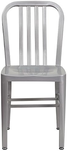 Флаш-Обзавеждане на Търговски Клас Сребрист Метален Стол за вътрешна и външна употреба