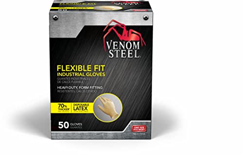 Промишлени ръкавици Venom Steel Premium от жълт латекс, един размер подходящ за повечето, (опаковка от 50 броя)