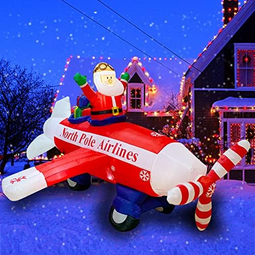 SEASONBLOW Коледен Надуваем Дядо Коледа, Летящ Самолет и Витла за Самолети, Въртящо Украса за Външно Вътрешно Тревата, Двор, Градина,