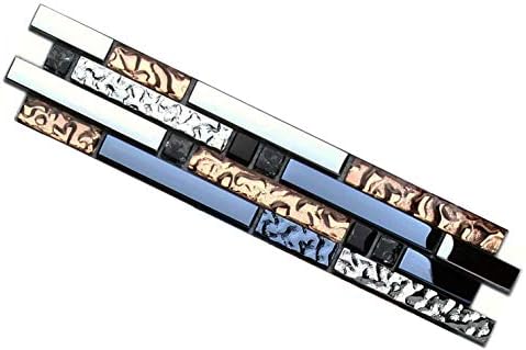 Плочки проба Hominter 3 x 12 инча: Стъклени Стенни плочки (сребро, черно, розово-златна и тъмно синьо), мозайка от кристал с потрескиванием за облицовка на кухня, стени на б?
