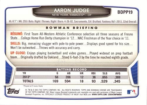 Избор Боумена на Хром в драфте 2013 Бейзбол BDPP19 Аарон Джадж Предварителна карта начинаещи - 1-i карта Боумена Хром