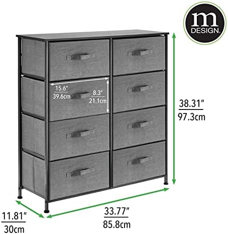 mDesign Скрин с висока метална рамка и дървени плотове са на височина 38.31 инча с 8 Подвижни чекмеджета, направени от плат - Голям