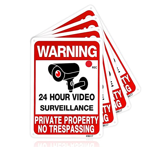 4-Комплектни знаци частна собственост изземат - Външните признаци за видеонаблюдение с размер 10 х 7 см, с камера за сигурност -