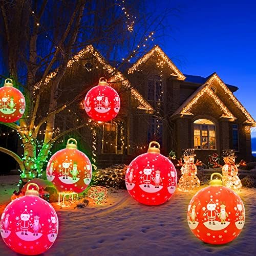 GOTUU 24-Инчов Светлия Коледен Надуваем Балон, Голяма Топка за външни декорации от PVC с led осветление и дистанционно управление