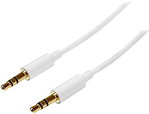 StarTech.com 2 м, Бял Тънък 3.5 мм стерео аудио кабел - 3,5 мм Аудио Aux Стерео Кабел за слушалки мъж към мъж - 2x 3.5 mm Mini Jack