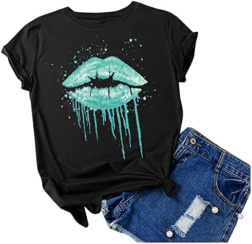 Блуза, Тениска за Момичета Лято Есен с Къс ръкав 2023 Облекло Модерен Блуза с Кръгло деколте и Графичен Дизайн Свободно Намаляване