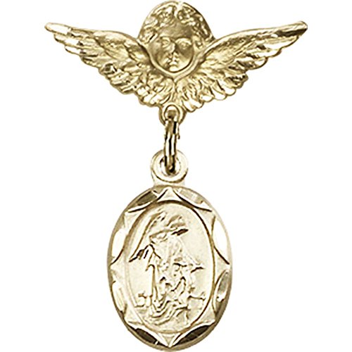Детски иконата със златен пълнеж с Чар Ангел-Пазител и Икона на Ангел с Крила-Игла 1 X 3/4 инча