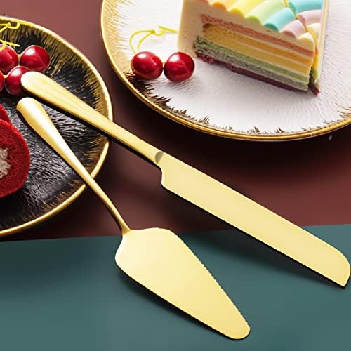 2 БР. Златен комплект за рязане на торта за сватбата-Набор от ножове за торта и сервировочных консумативи от неръждаема стомана,