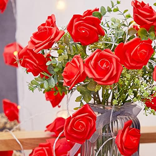 Led Розово-Бели Гирлянди от цветя Рози 9,8 фута 20 Led Гирлянди с Имитация на Рози, Венец от Стиропор за Парти в чест на Деня на
