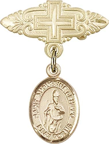 Детски икона Jewels Мания със Светия Амулет Августин Хипопотам и икона-на жени с кръст | Детски икона от 14-каратово злато със Светия