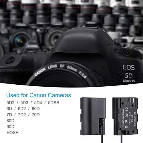 Адаптери на захранване за камери на Canon 5DS, 5DSR, 5D Mark II-IV, 60D-60Da, 6D, 70D, 7D-II, 80D - NP-F970 F750 F770 F550 Адаптер за батерията, с подмяна на фиктивни батерията LPE6 LPE6N ACK-E6 AC-E6 LC-E6