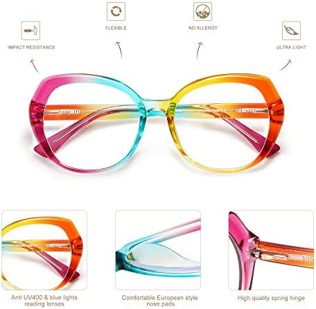 AMOMOMA Класически Кръгли Очила за четене за жени, Модни Дамски Очила за четене със Заключване Синя светлина AM6064
