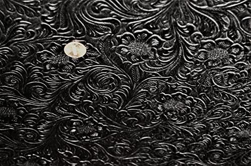 Кожата ЭЙБА– Черна кожа от волска кожа, кожи с флорални принтом във формата на цвете - Плат за декоративно-приложно изкуство – Висококачествена