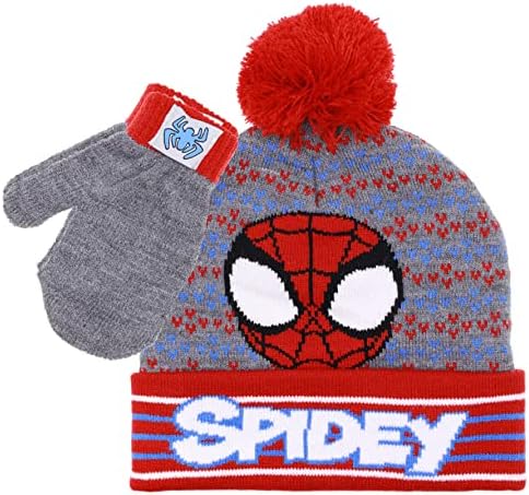 Комплект Зимни шапки за момчета със спайдърмен на Marvel и Варежками за момчета, Шапка-бини за малки момчета и Ръкавици за малки