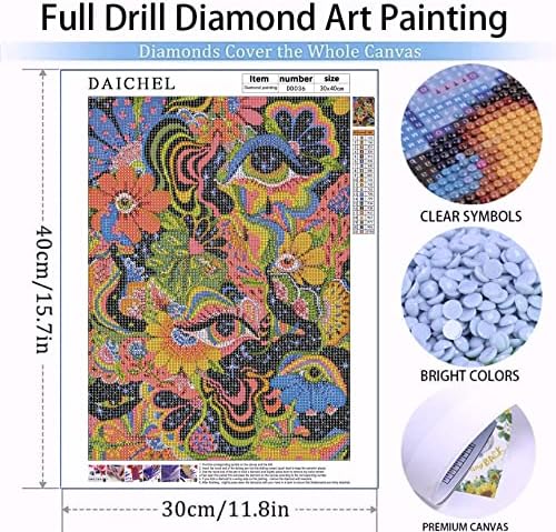 DAICHEL Trippy Комплекти за рисуване с диаманти за възрастни - Живопис с Диамантени Точки за начинаещи, Кръгли 5D Боя с Диаманти,
