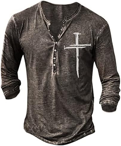 Мъжки Ризи ZEFOTIM Henley с Дълъг/Къс Ръкав Копчета и V-образно деколте, Ежедневни Модерни Графични Реколта Издържат Ризи