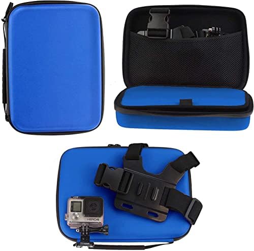 Комбиниран комплект аксесоари за екшън камери Navitech 8 в 1 със син калъф - Съвместим с екшън камера AKASO Brave 8